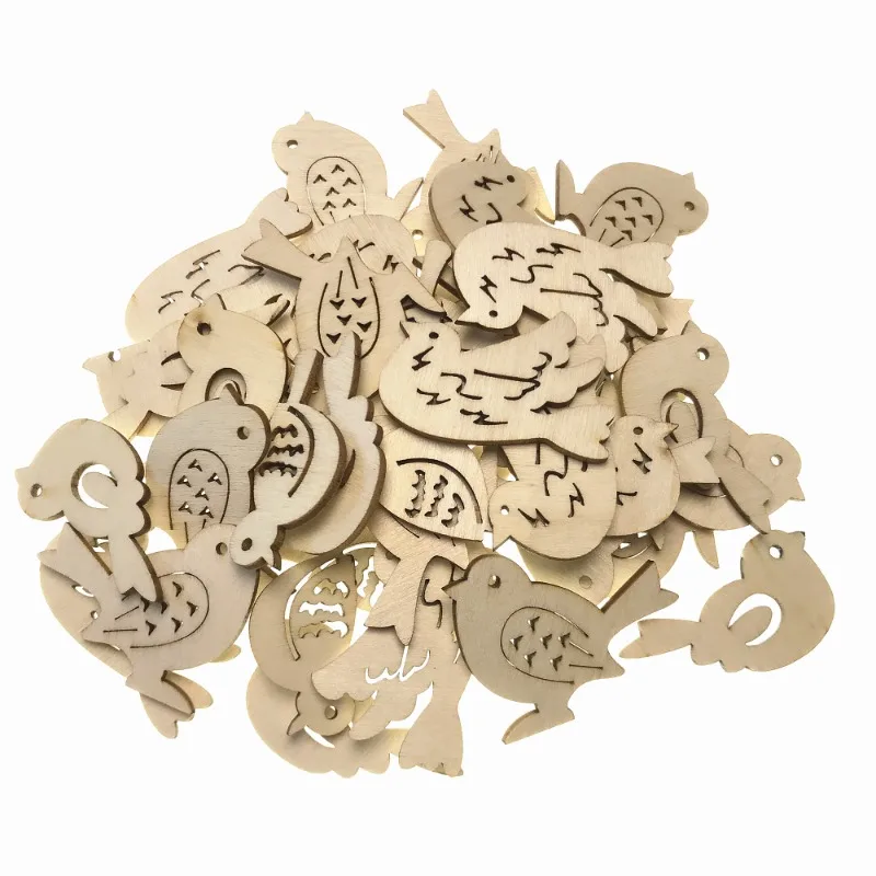 Embellishments For Scrapbooking - 50pcs Wooden Bird Pattern DIY Craft