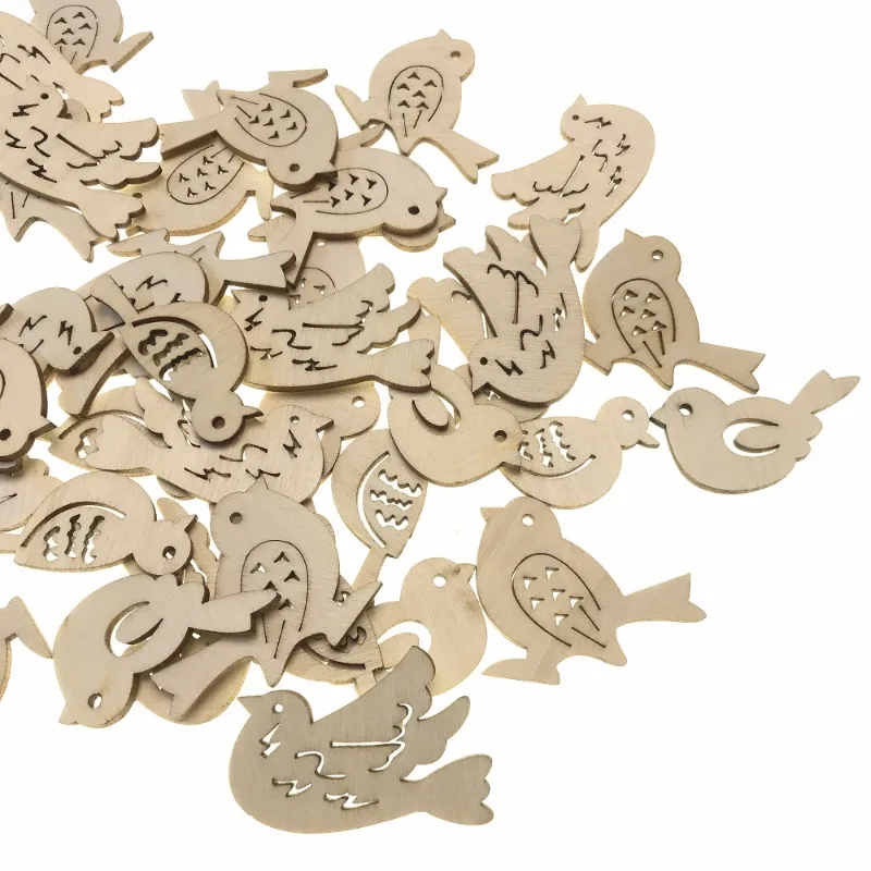 50pcs Wooden Bird Pattern DIY  - Embellishments For Scrapbooking ulasan dan harga