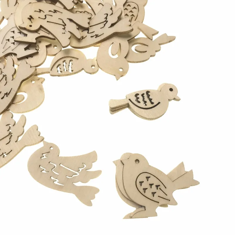 50pcs Wooden Bird Pattern DIY  - Embellishments For Scrapbooking ulasan dan harga