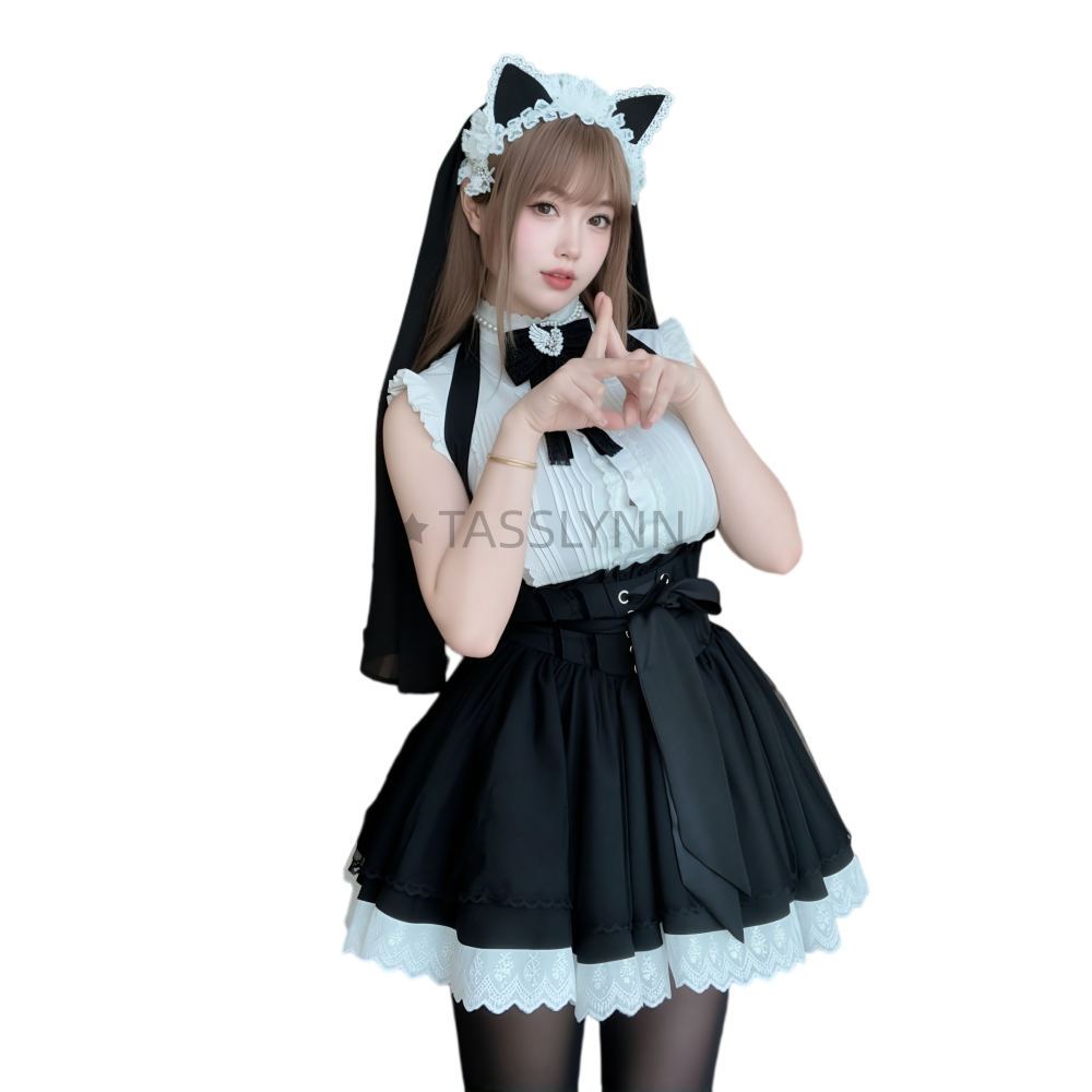 Cat Ear Nun Maid Dress Women's - Embellish Knit ulasan dan harga