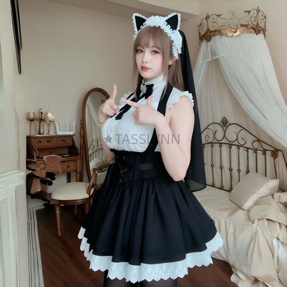 Cat Ear Nun Maid Dress Women's - Embellish Knit ulasan dan harga