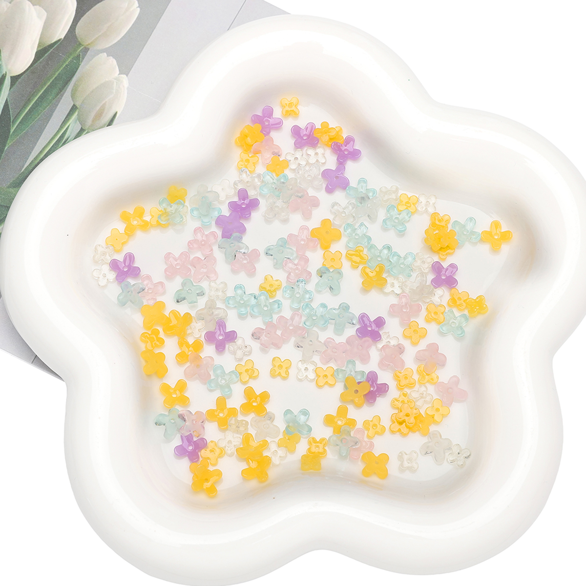 20pcs 5 7mm Resin 4 Petals Flo - Embellishment Crafts ulasan dan harga