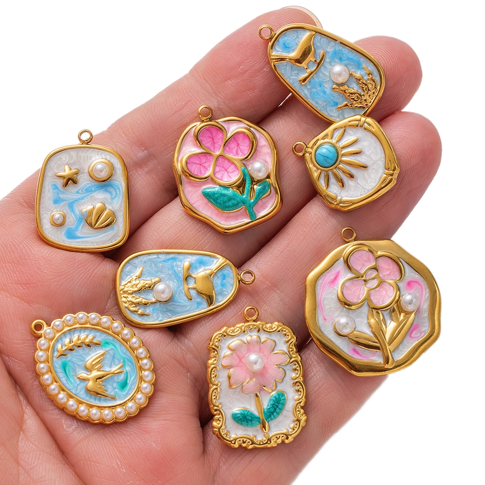 2pcs Gold Stainless Steel Enam - Embellishment Crafts ulasan dan harga