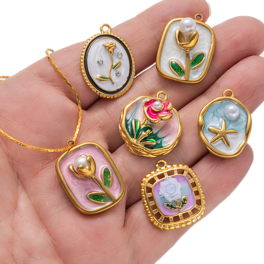 2pcs Gold Stainless Steel Enam - Embellishment Crafts ulasan dan harga