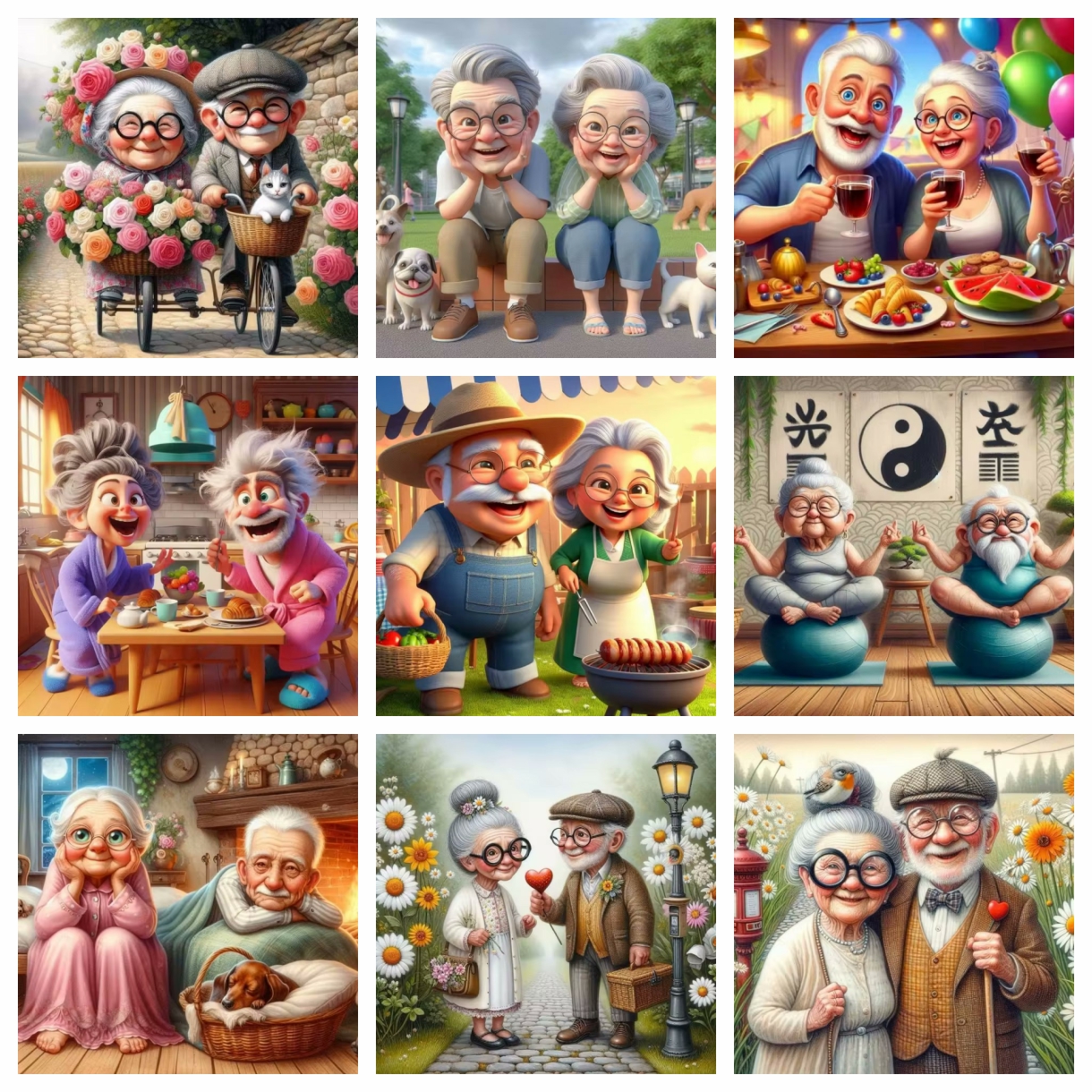 Cartoon Happy Old Couple 5D Fu - Embroidery Embellishments ulasan dan harga