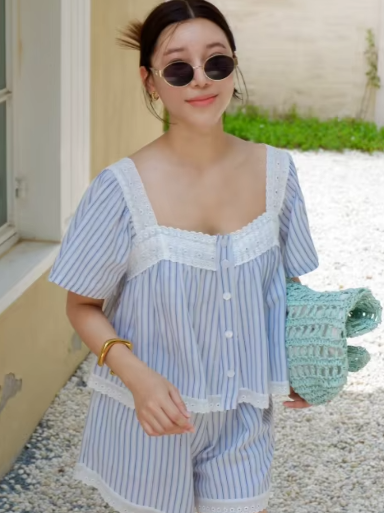 Preppy Casual Striped Lace Two - Elastic Lace Trim ulasan dan harga
