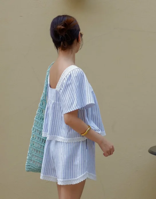 Preppy Casual Striped Lace Two - Elastic Lace Trim ulasan dan harga
