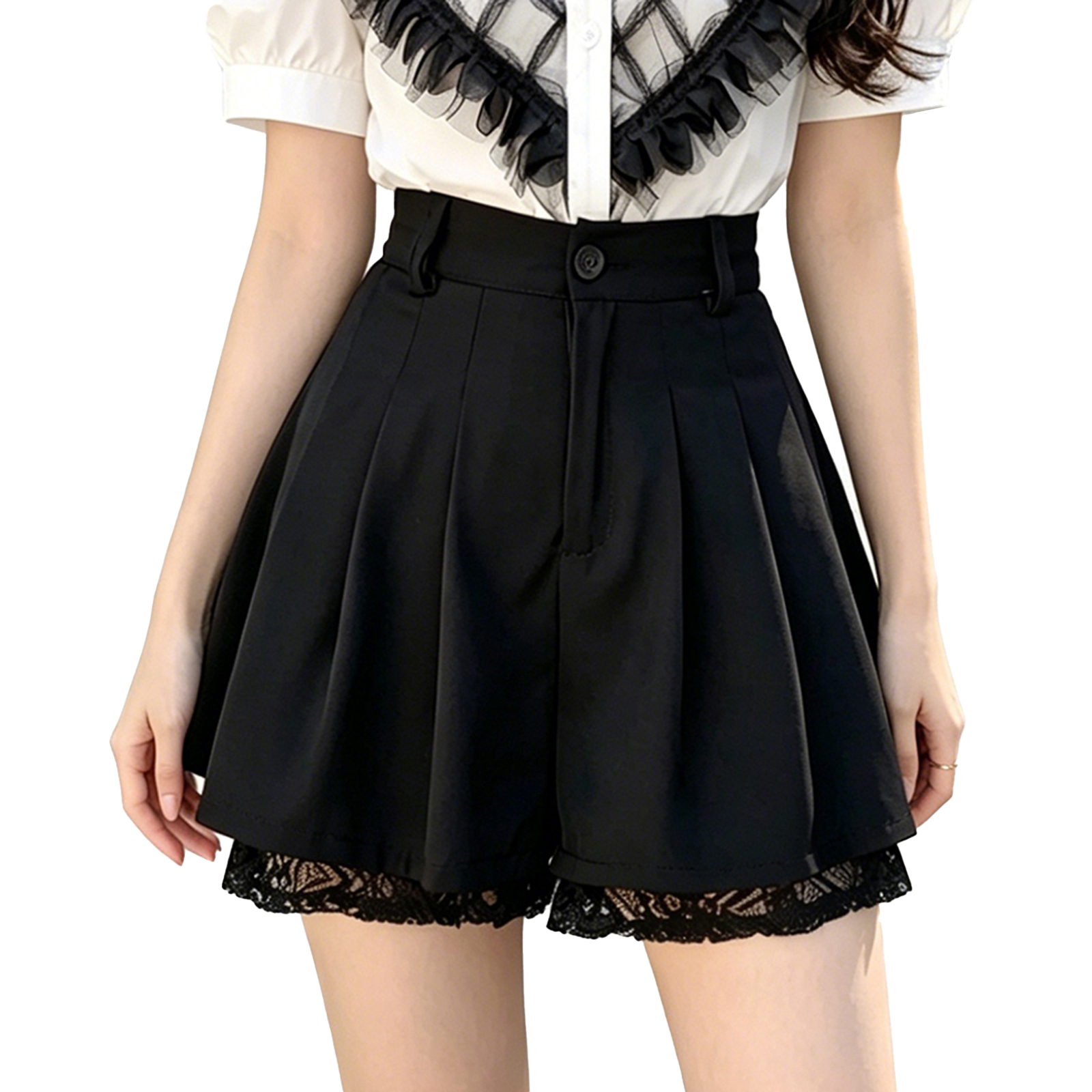 Women High Waist Tailored Trou - Elastic Lace Trim ulasan dan harga