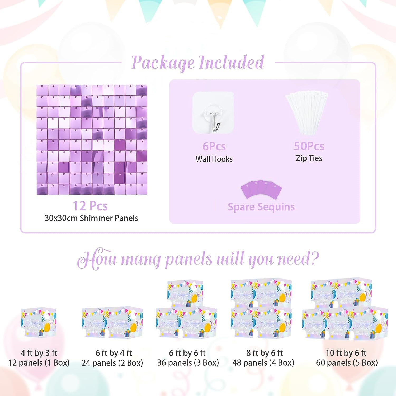 12PCS/Set Light Purple Shimmer - Sequin Fabric Panel ulasan dan harga