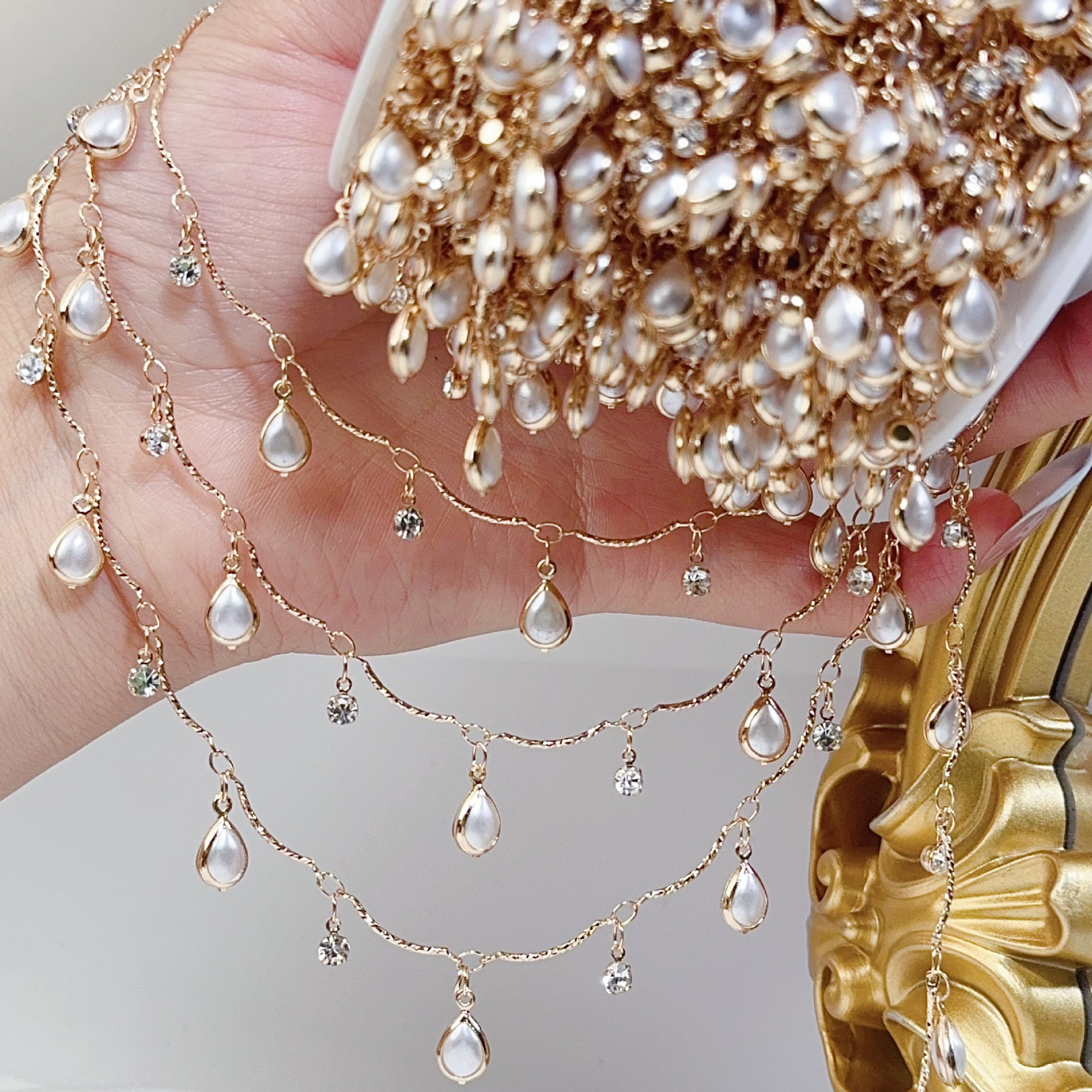 0.5/1/2M Exquisite Curved Stic - Pearl Trim Chain ulasan dan harga