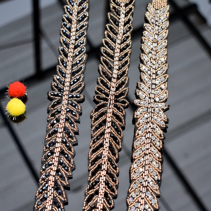Long leaves leaf handmade appl - Beaded Trim Fringe ulasan dan harga