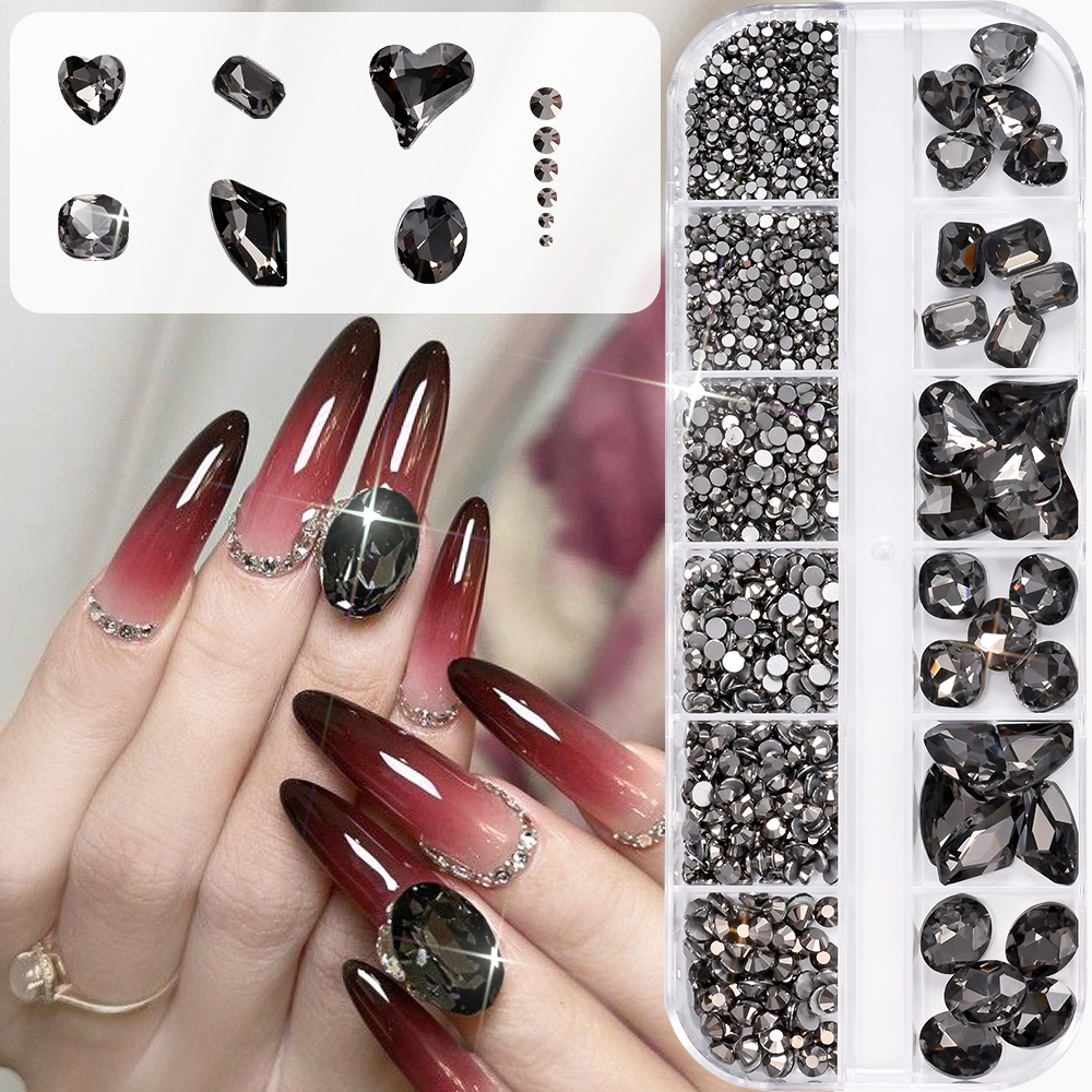 12Grids 3D Black Heart/Square/ - Hotfix Rhinestone Sheet ulasan dan harga
