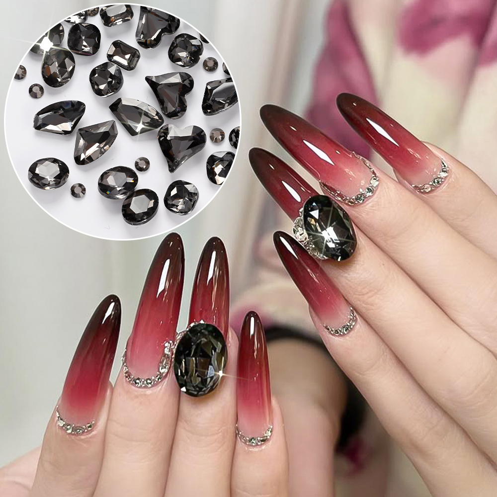 12Grids 3D Black Heart/Square/ - Hotfix Rhinestone Sheet ulasan dan harga