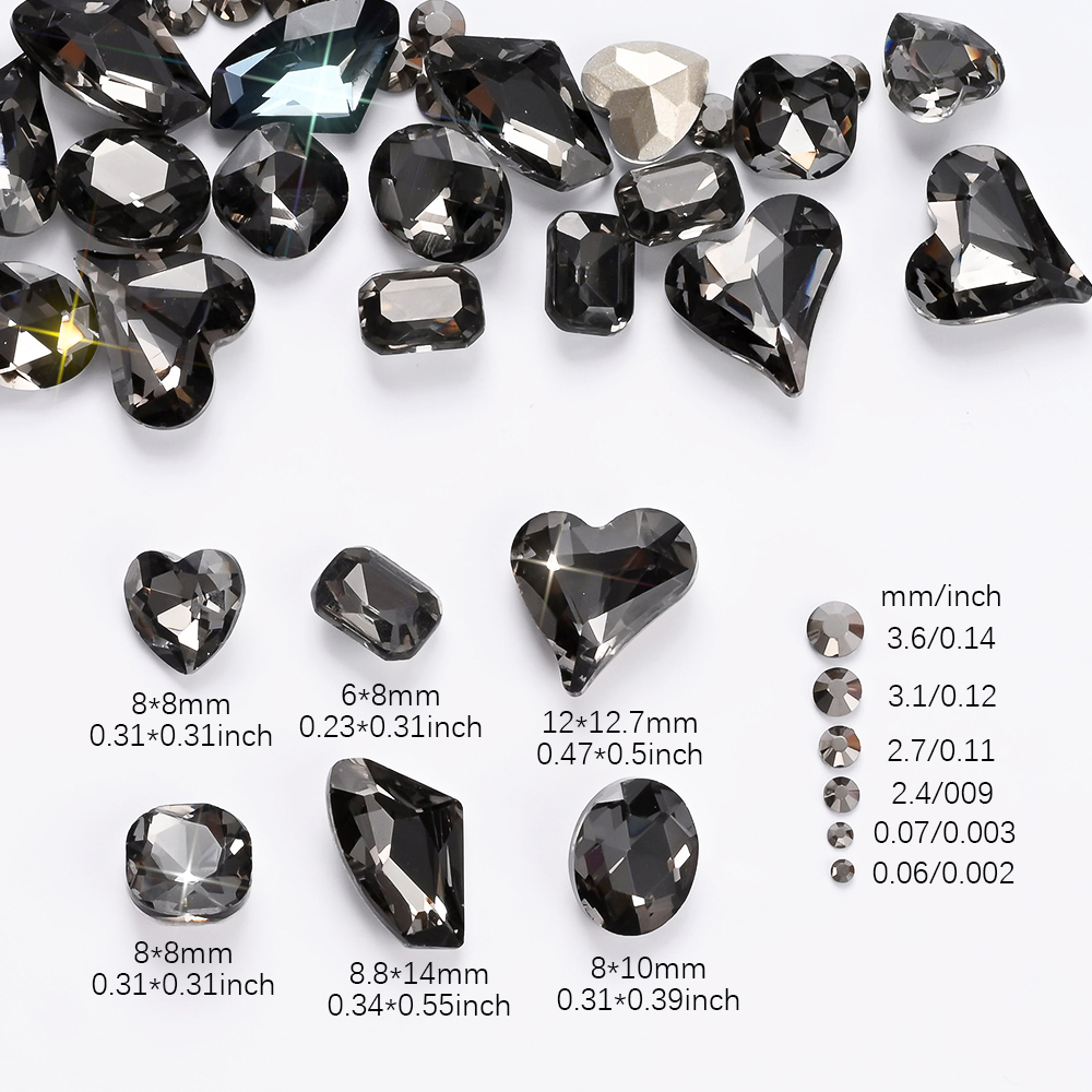 12Grids 3D Black Heart/Square/ - Hotfix Rhinestone Sheet ulasan dan harga