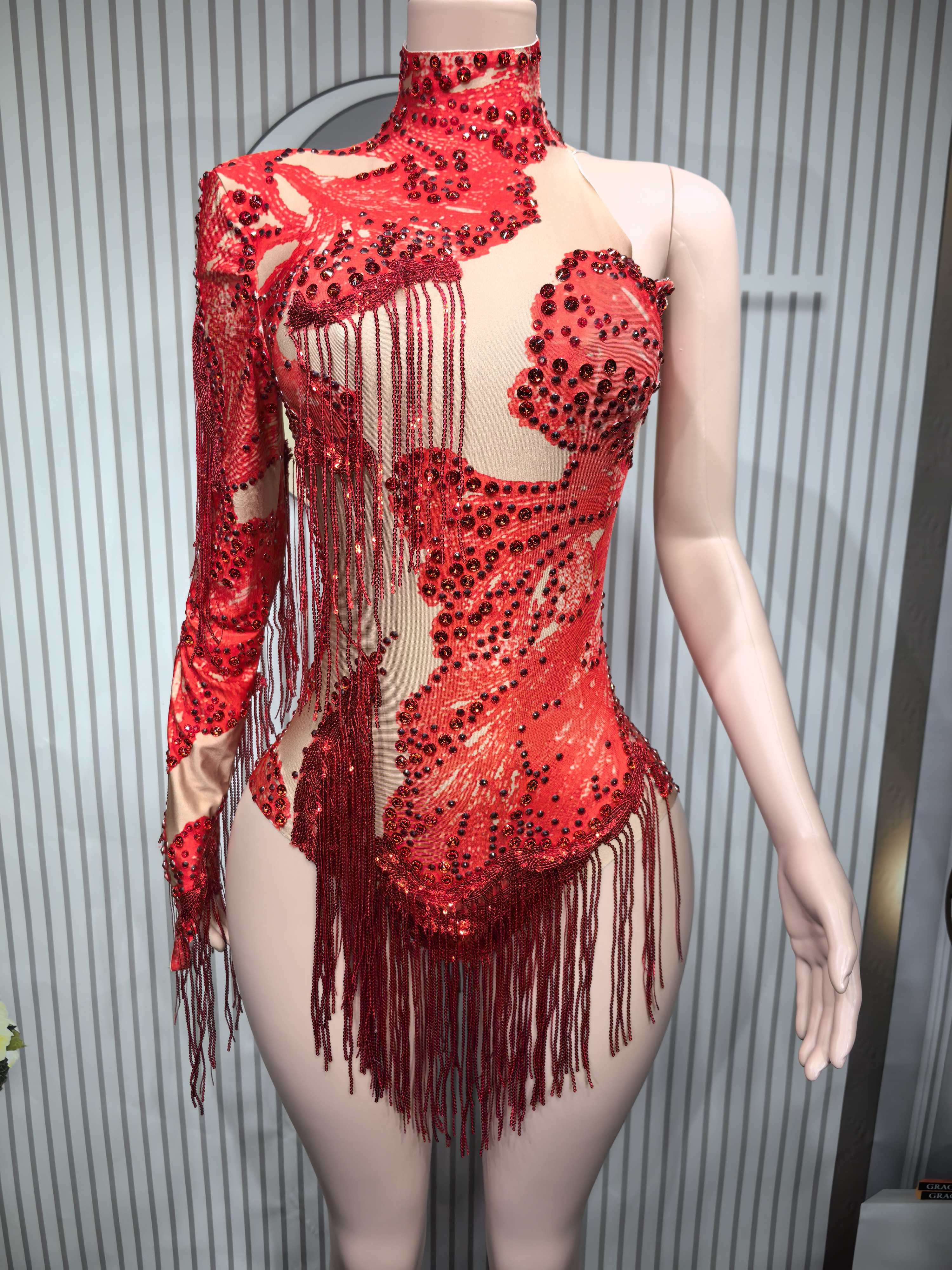 Sexy Skinny Leotard Singer Dan - Rhinestone Banding Trim ulasan dan harga