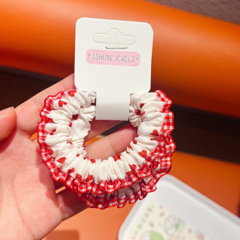 Lace Trim Denim Hair Ties Red  - Elastic Lace Trim ulasan dan harga