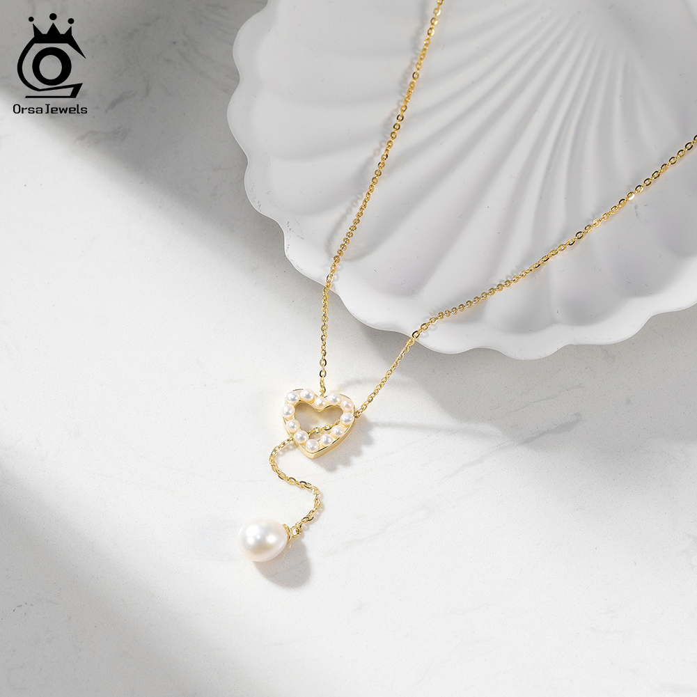 ORSA JEWELS S925 Love Heart Pe - Pearl Trim Chain ulasan dan harga