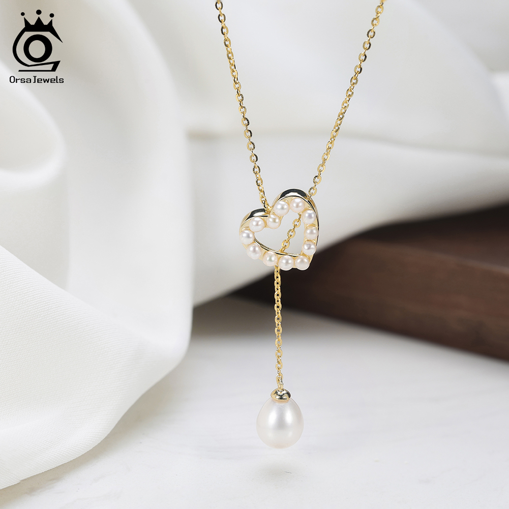 ORSA JEWELS S925 Love Heart Pe - Pearl Trim Chain ulasan dan harga