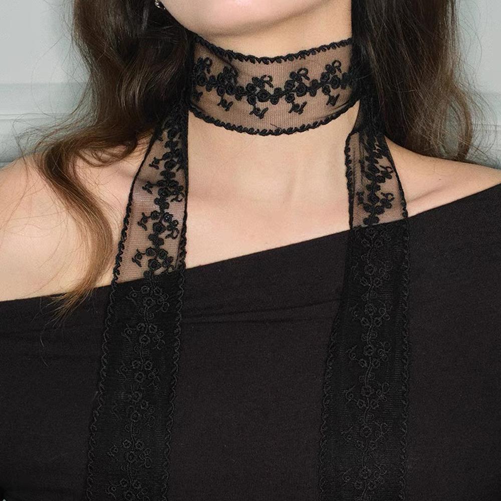 Elegant Lace Scarf Bow Necklac - Lace Ribbon Trim ulasan dan harga
