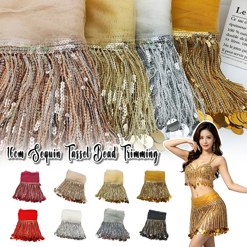 10 Yards Sequins Tassel Lace T - Lace Ribbon Trim ulasan dan harga