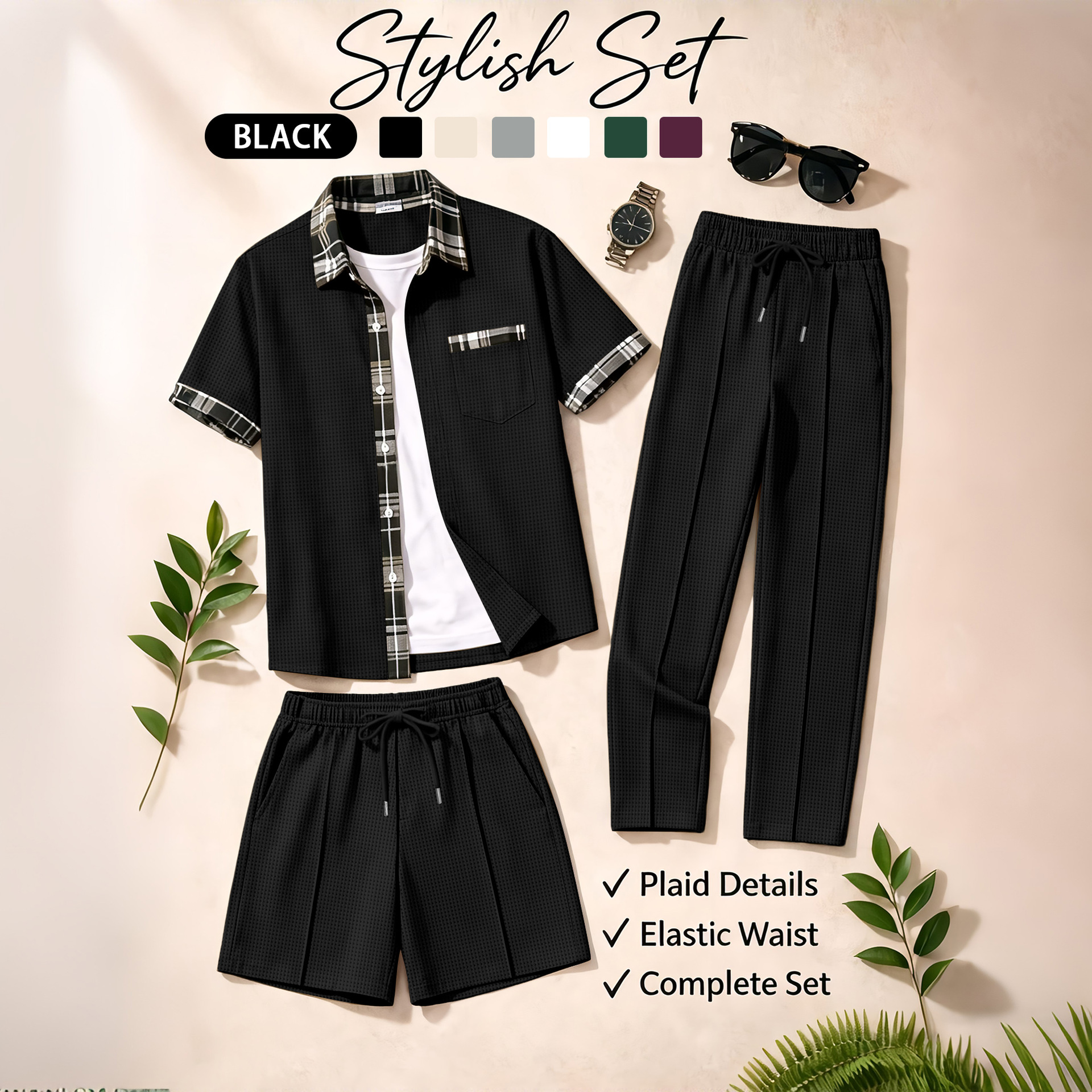 Men's 3 Piece Waffle Knit Trac - Embellish Knit ulasan dan harga