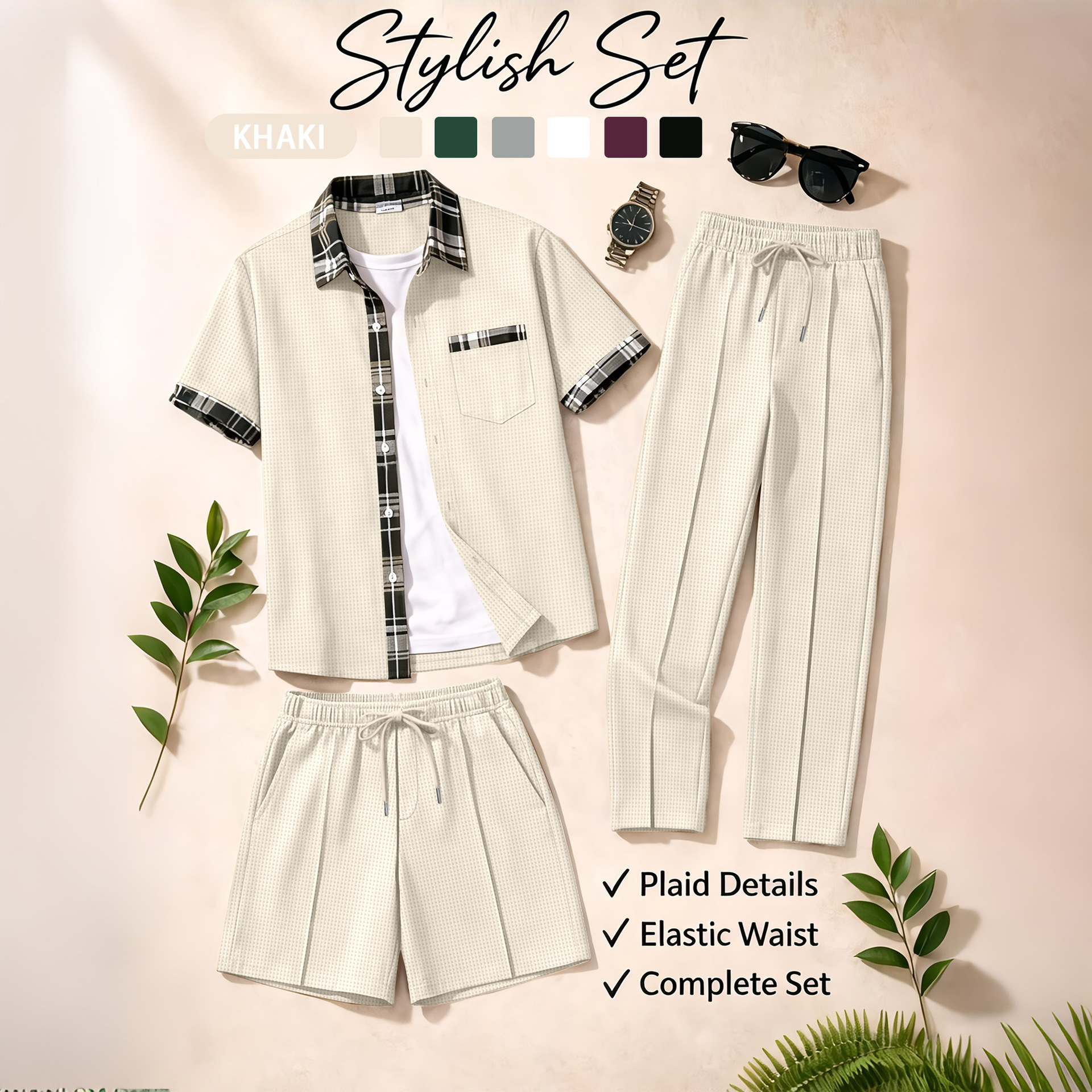 Men's 3 Piece Waffle Knit Trac - Embellish Knit ulasan dan harga