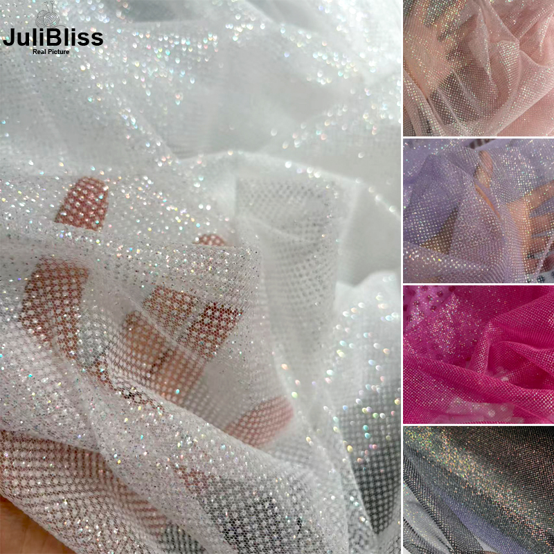 Shimmering White Glitter Tulle - Sequin Fabric Panel ulasan dan harga