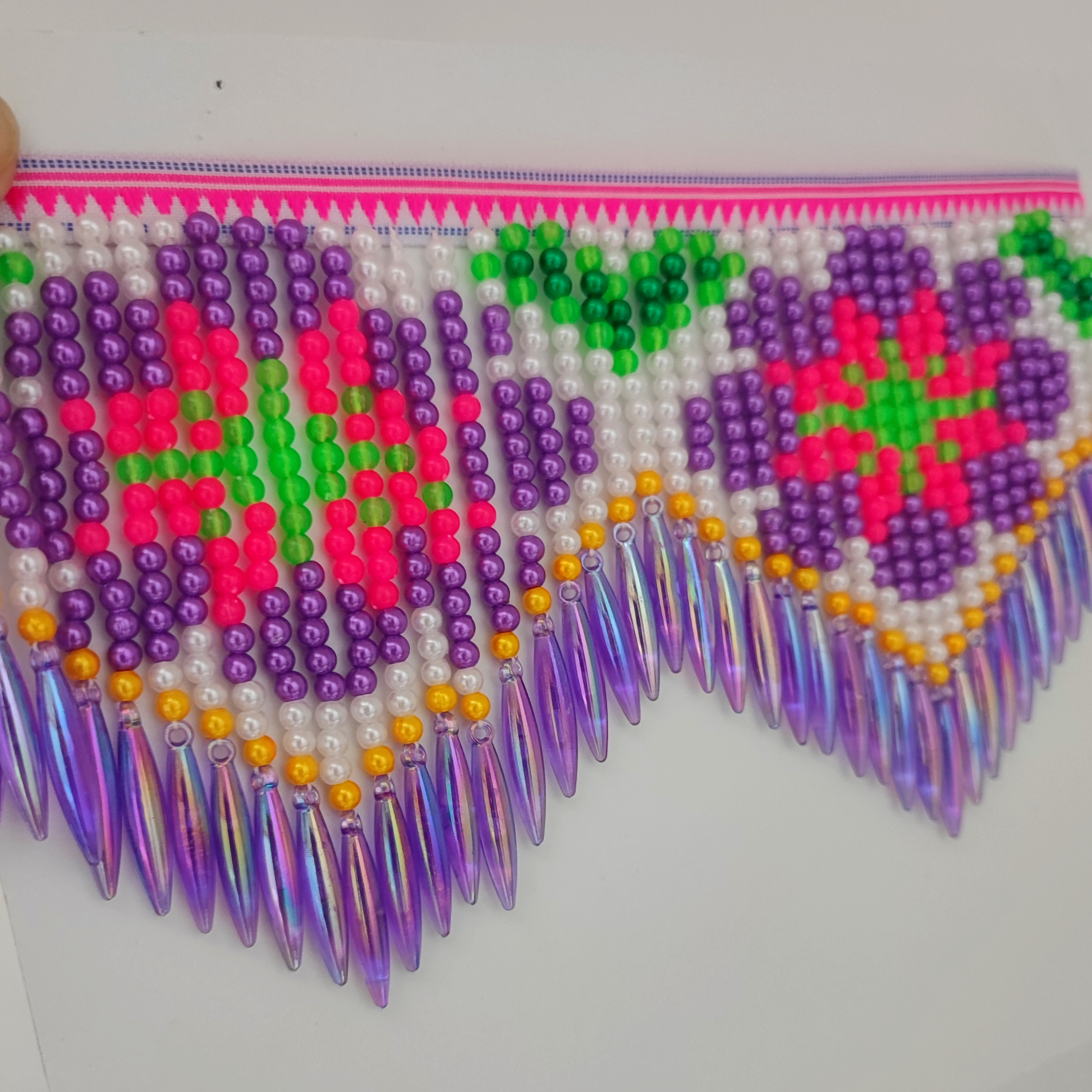10cm Wide Purple Daisy Pattern - Beaded Trim Fringe ulasan dan harga