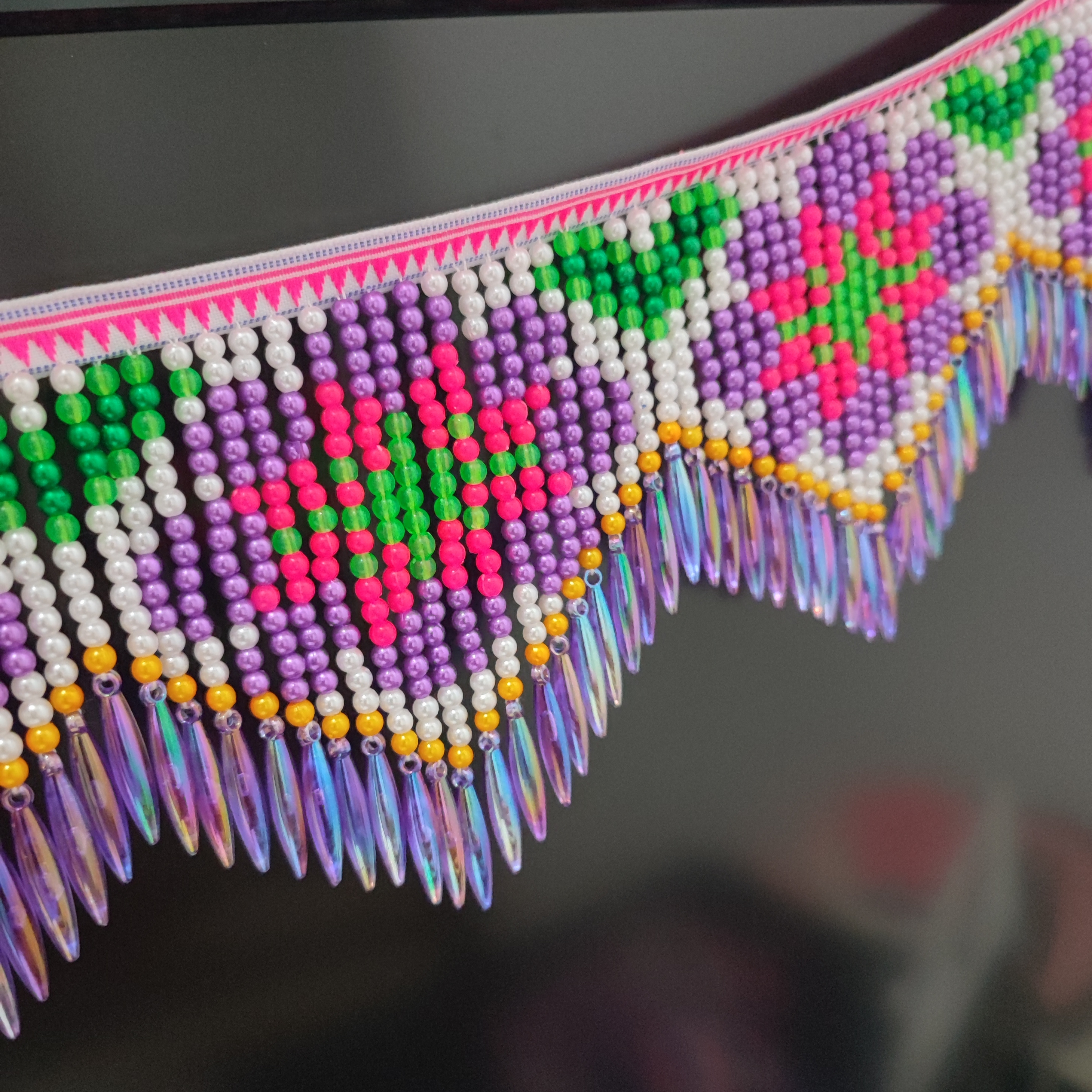 10cm Wide Purple Daisy Pattern - Beaded Trim Fringe ulasan dan harga