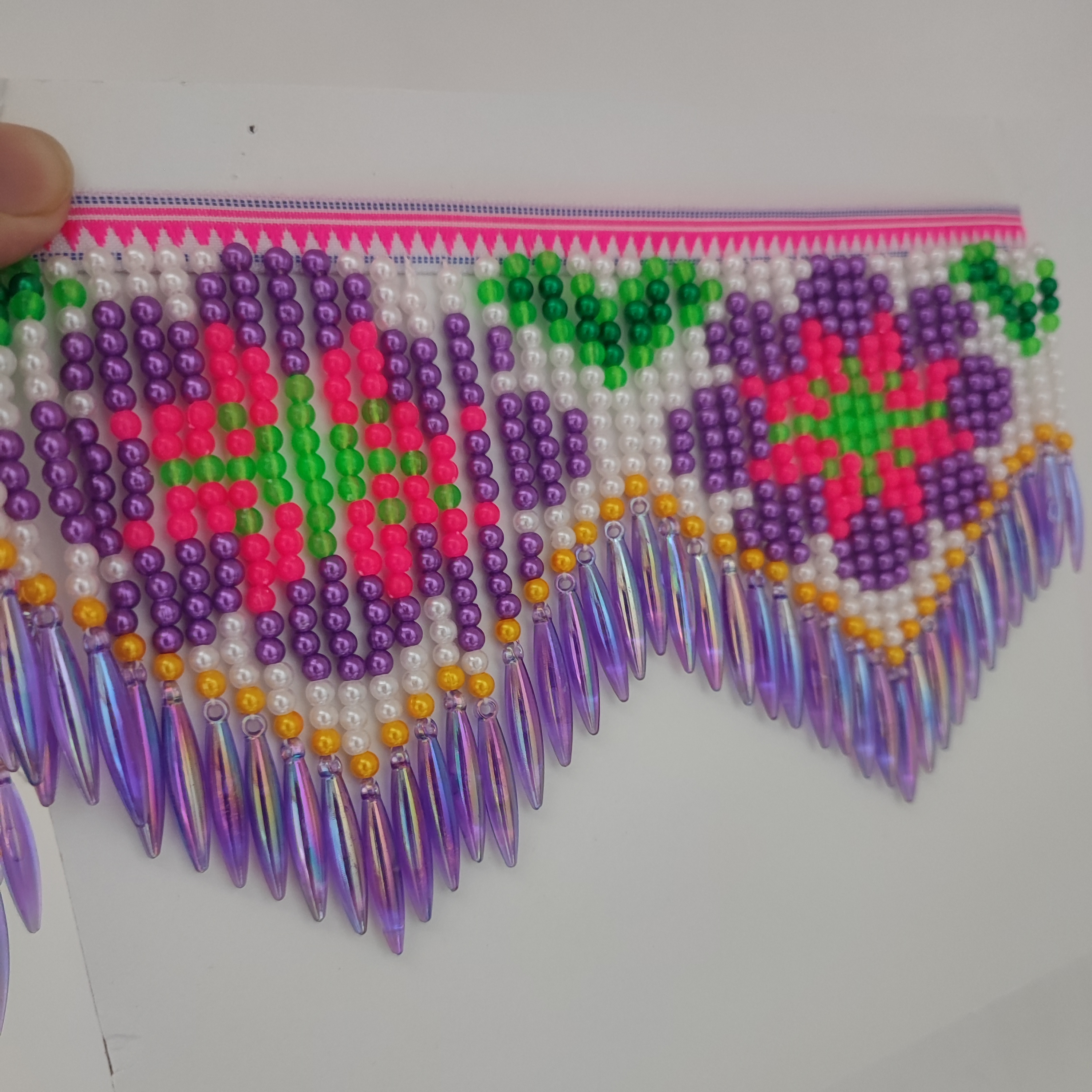 10cm Wide Purple Daisy Pattern - Beaded Trim Fringe ulasan dan harga