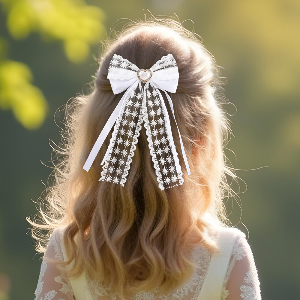 2Pcs Flower Lace Bow Hair Clip - Lace Ribbon Trim ulasan dan harga
