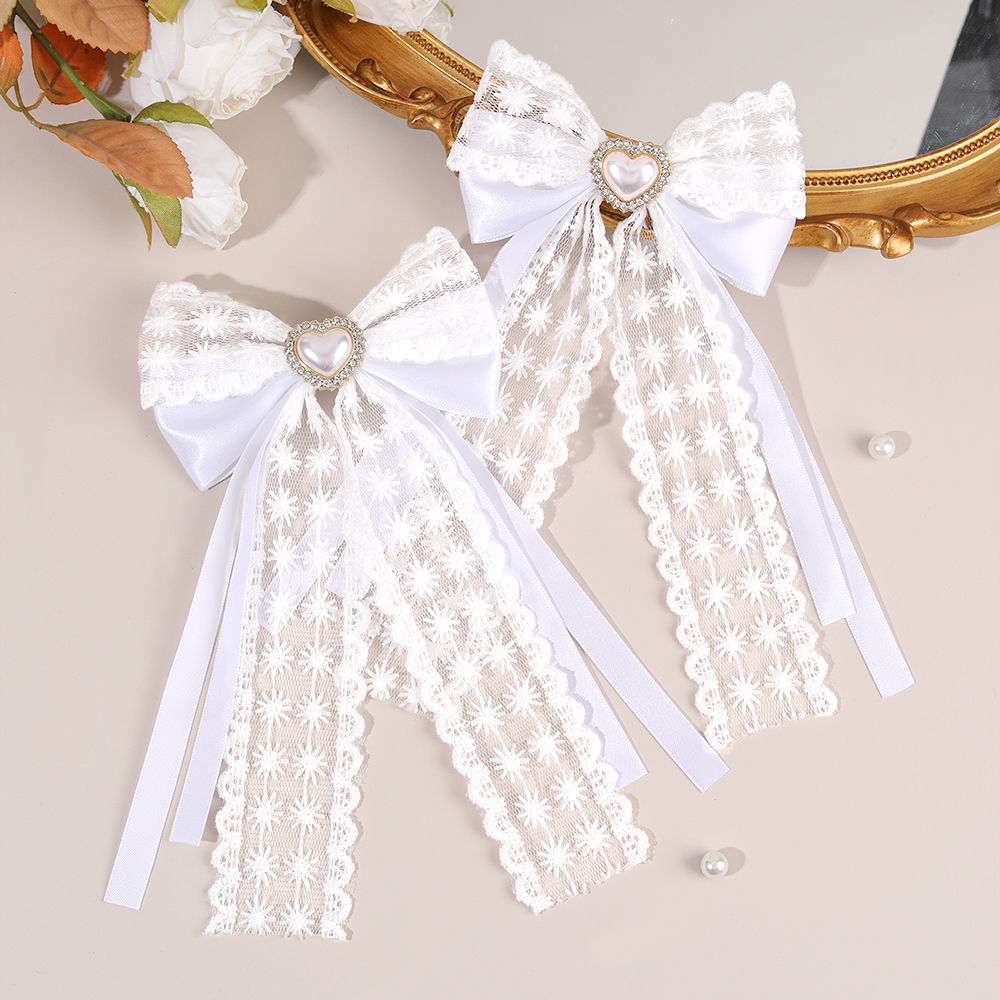 2Pcs Flower Lace Bow Hair Clip - Lace Ribbon Trim ulasan dan harga