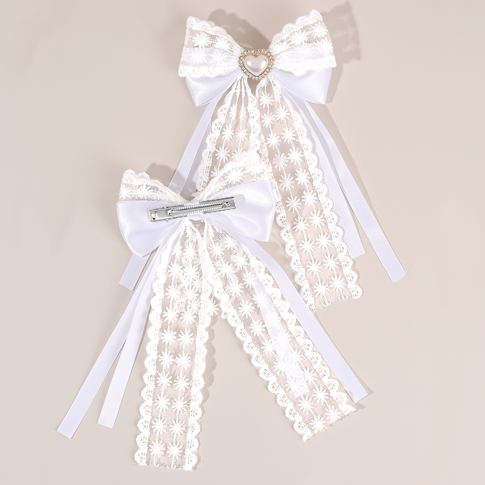 2Pcs Flower Lace Bow Hair Clip - Lace Ribbon Trim ulasan dan harga