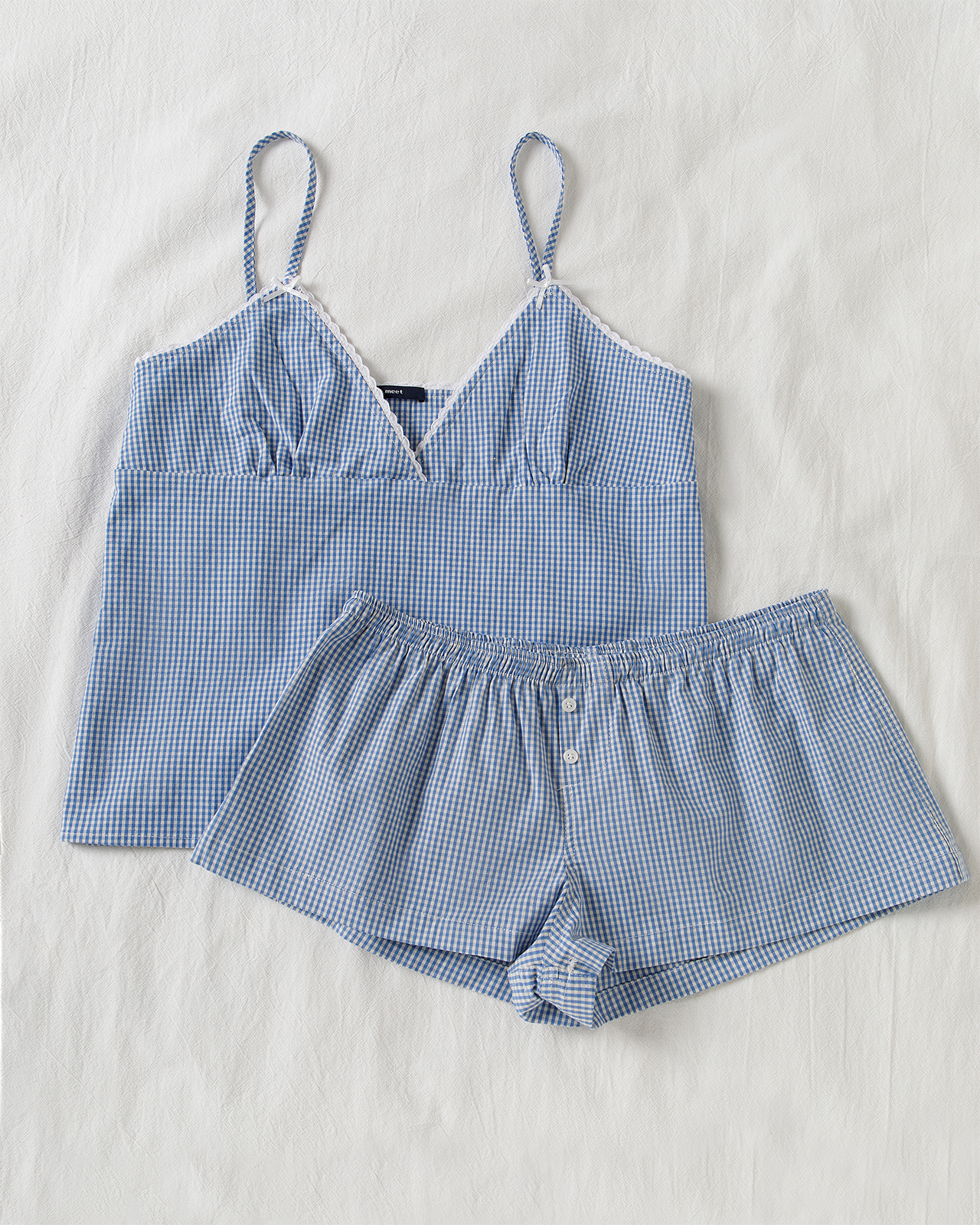 Blue Plaid Shorts 2 Piece Set  - Elastic Lace Trim ulasan dan harga