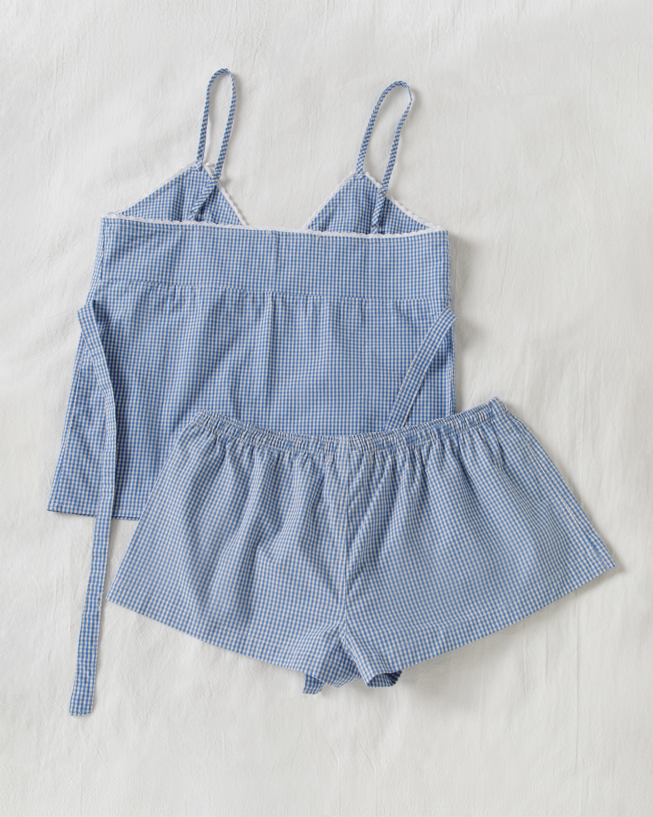 Blue Plaid Shorts 2 Piece Set  - Elastic Lace Trim ulasan dan harga