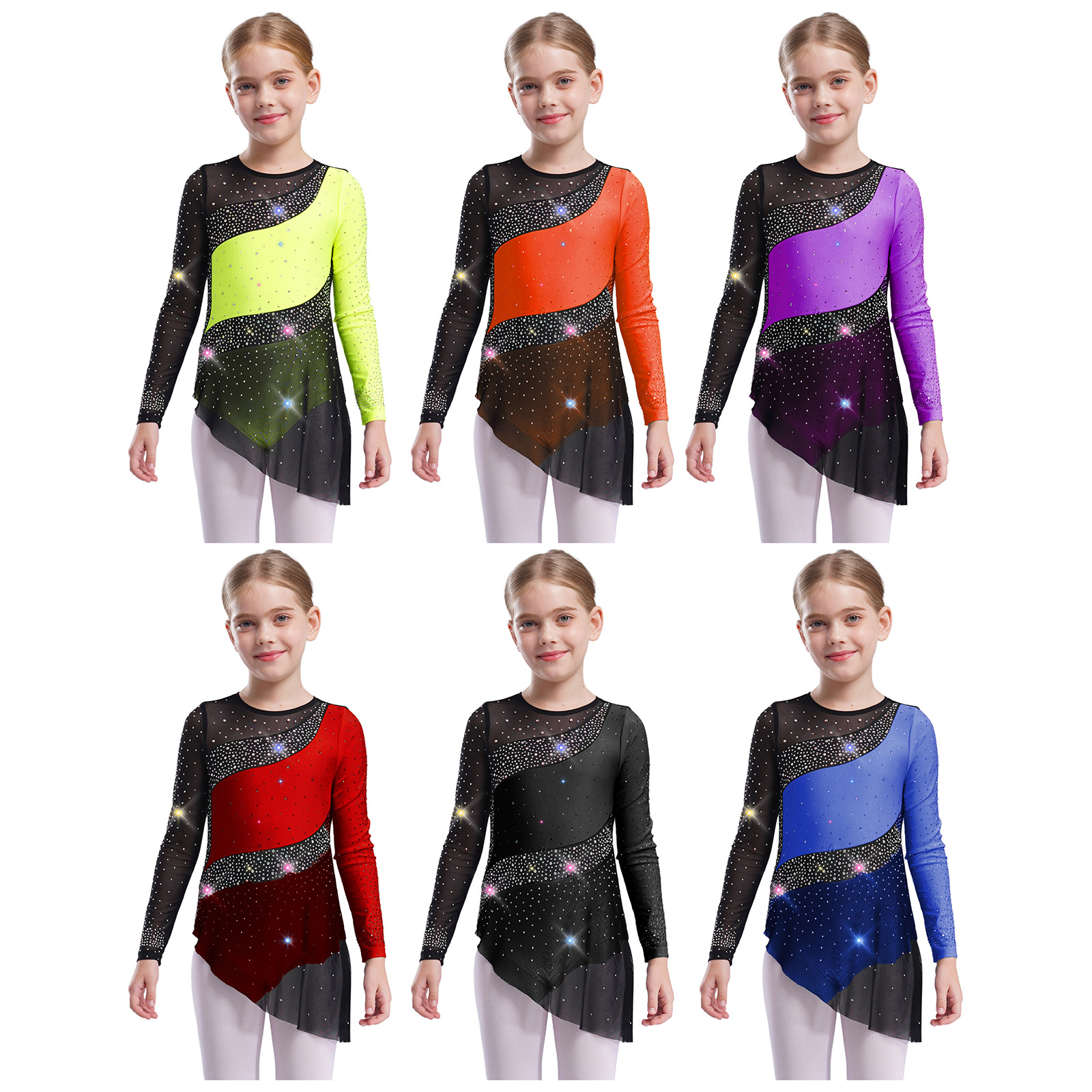 Kids Girls Ballet Leotard Dres - Rhinestone Banding Trim ulasan dan harga