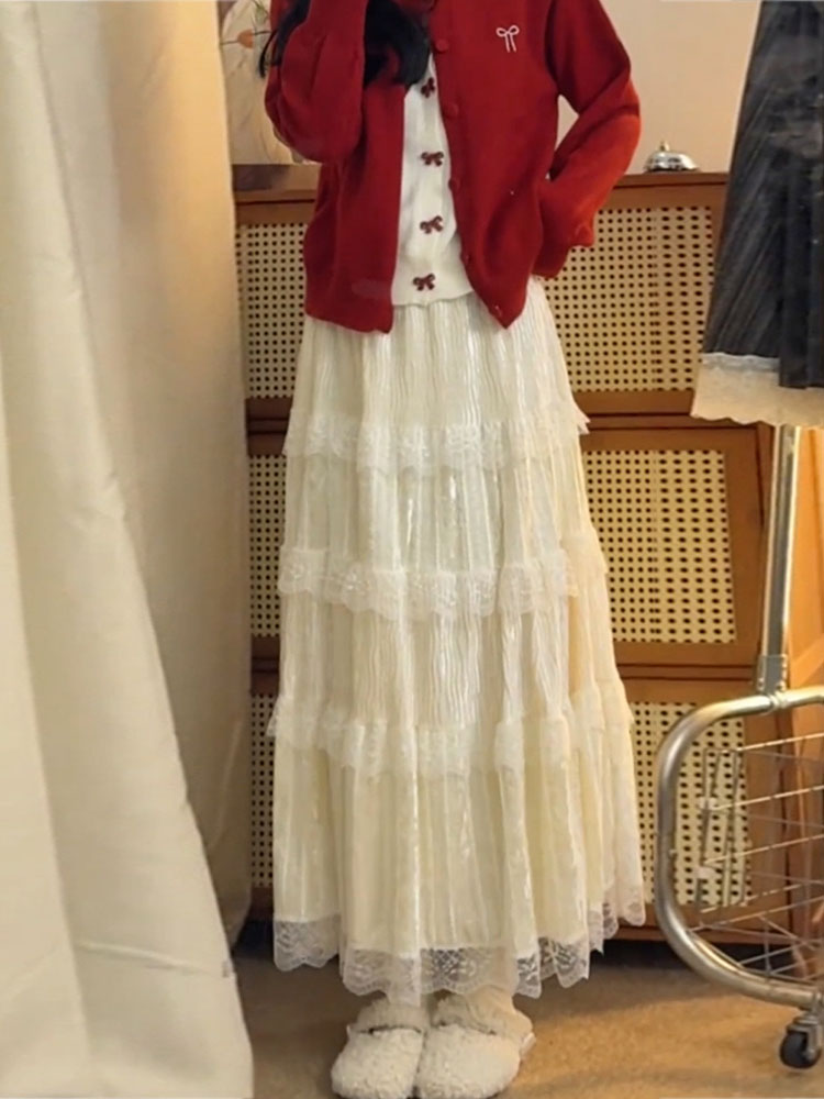Elegant High Waist  Skirt in S - Elastic Lace Trim ulasan dan harga