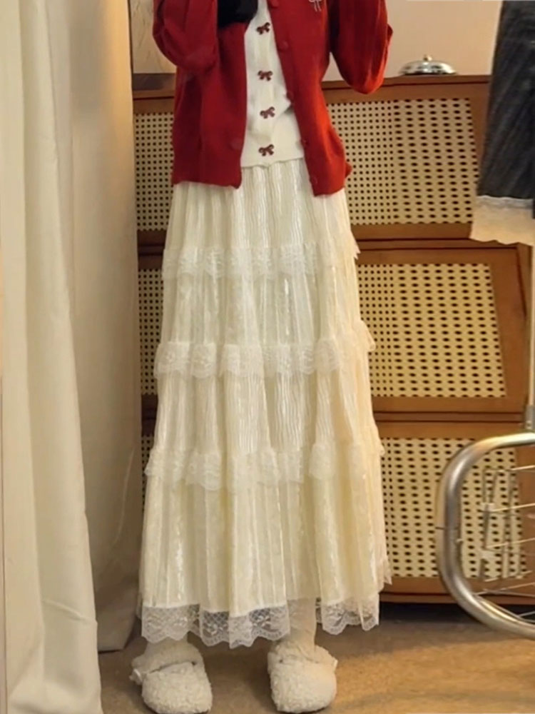 Elegant High Waist  Skirt in S - Elastic Lace Trim ulasan dan harga