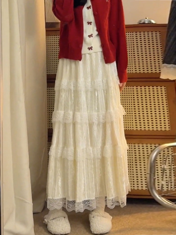 Elegant High Waist  Skirt in S - Elastic Lace Trim ulasan dan harga