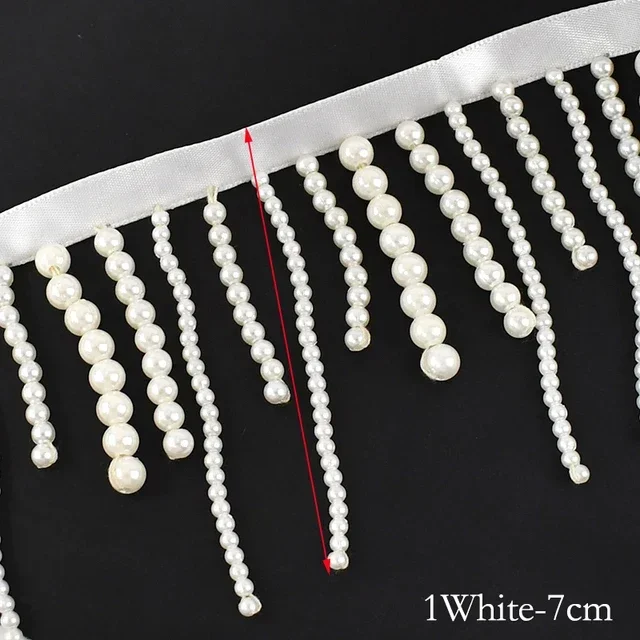 1/2Yards Pearl Beaded Tassel F - Beaded Trim Fringe ulasan dan harga