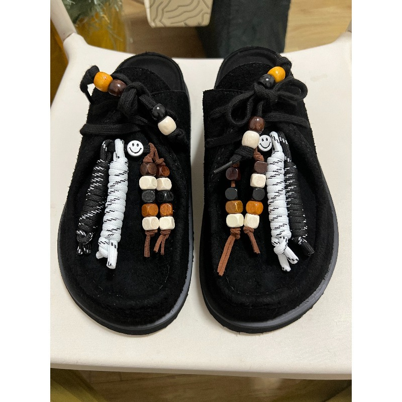 Women Men Clogs Cow Suede Leat - Guipure Lace Panel ulasan dan harga
