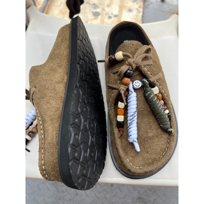 Women Men Clogs Cow Suede Leat - Guipure Lace Panel ulasan dan harga