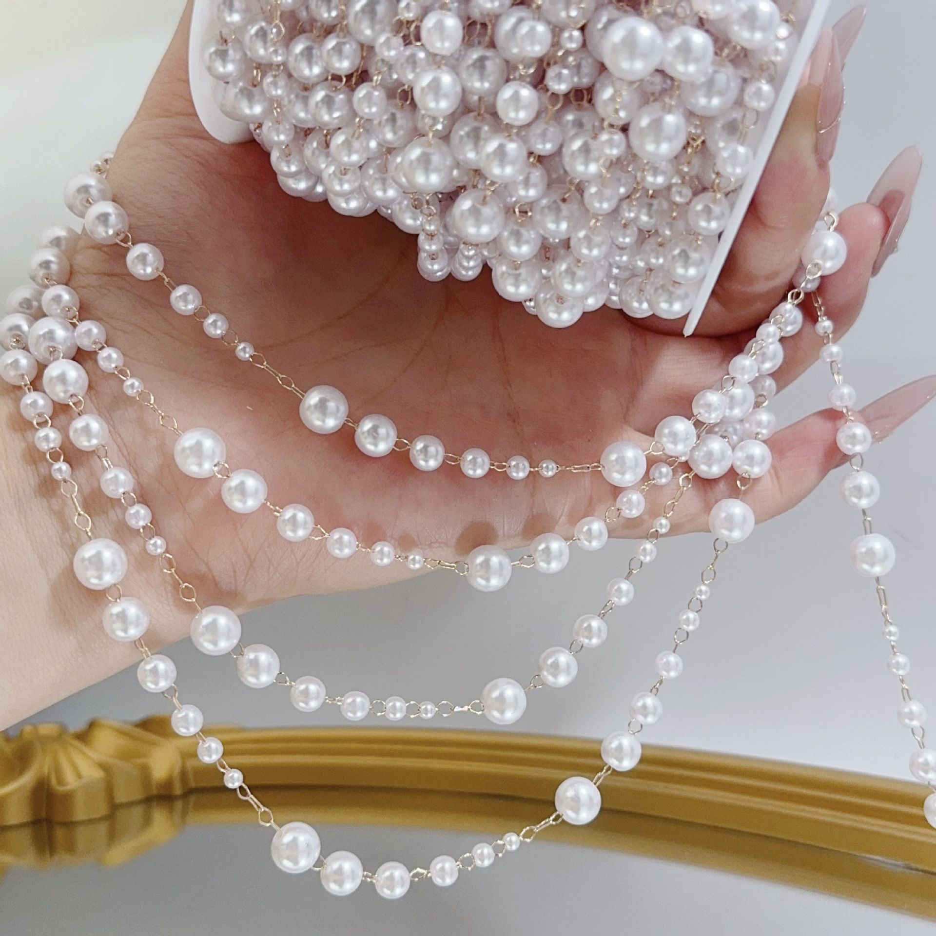 3-8mm Pearl Copper Chain, Anci - Beaded Trim Fringe ulasan dan harga