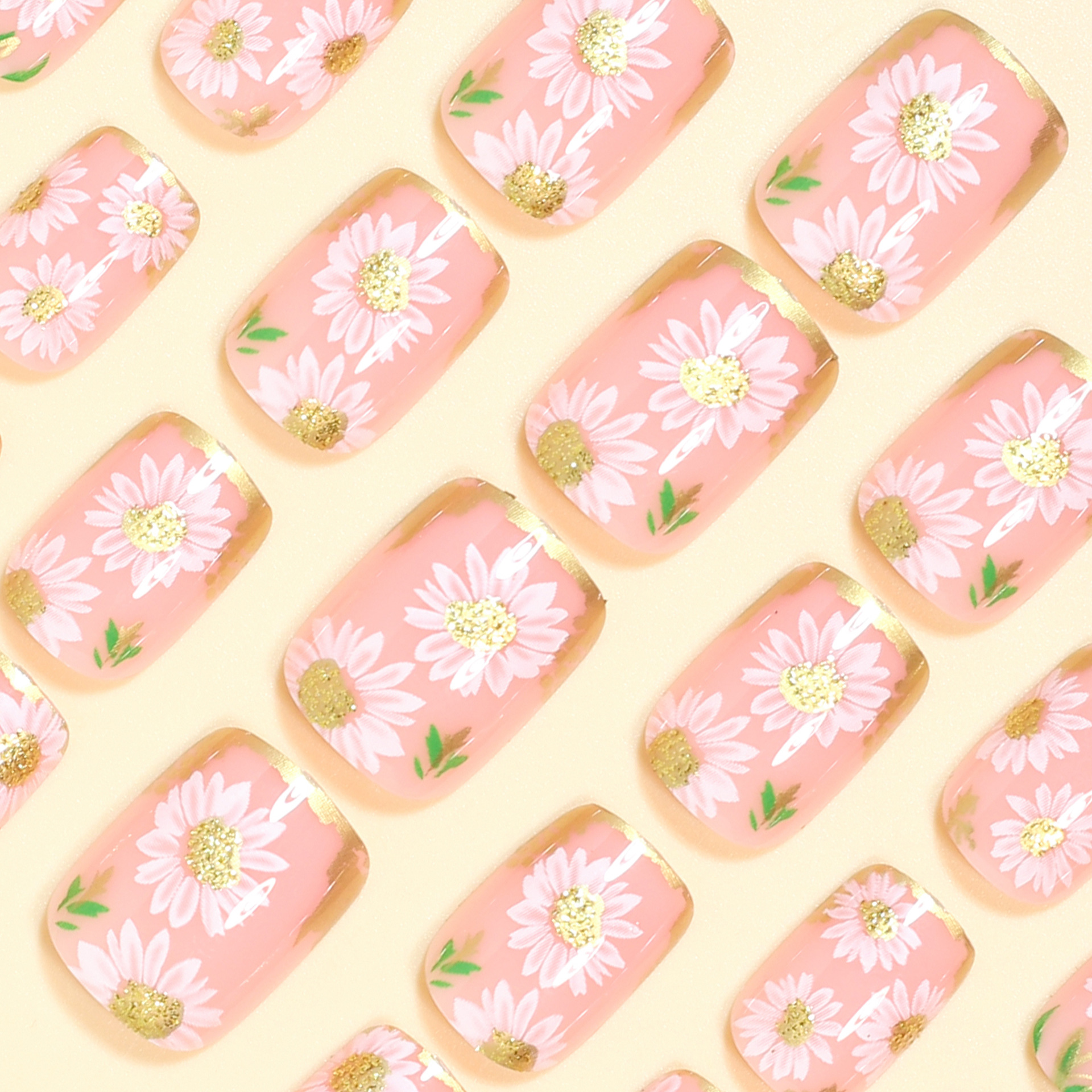 Short Square fake nails golden - Embroidery Embellishments ulasan dan harga