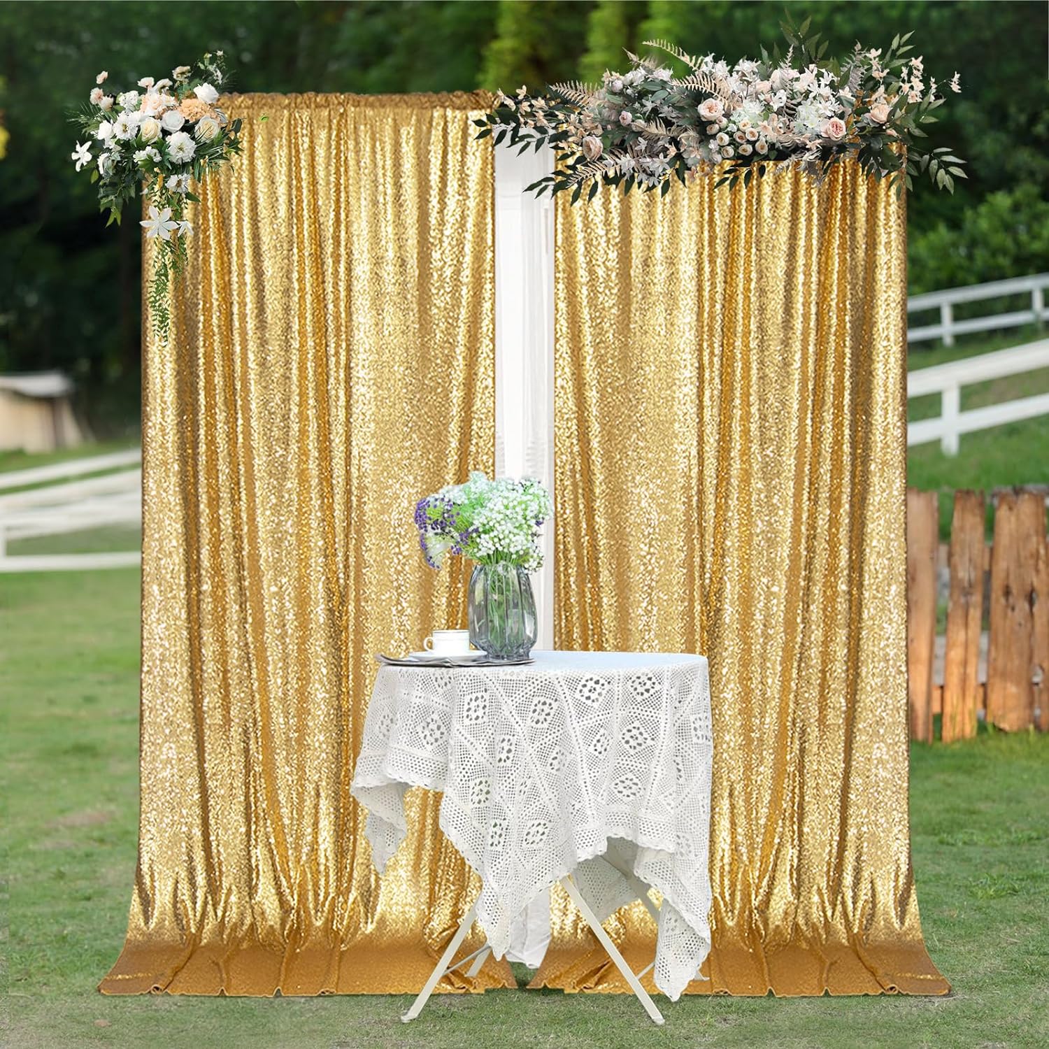 2×8FT-4PCS Gold Sequin Backdro - Sequin Fabric Panel ulasan dan harga