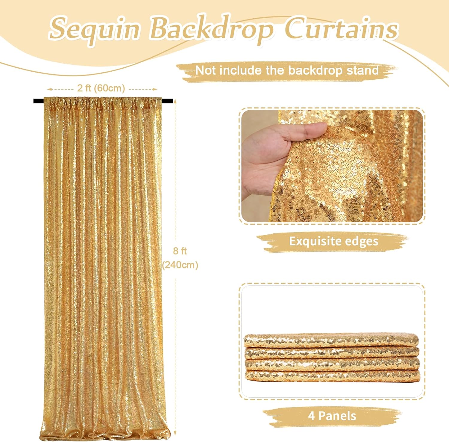 2×8FT-4PCS Gold Sequin Backdro - Sequin Fabric Panel ulasan dan harga