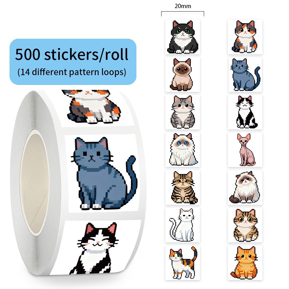 500 Pcs/Roll Cute Pixel Cat St - Craft Embellishment World ulasan dan harga