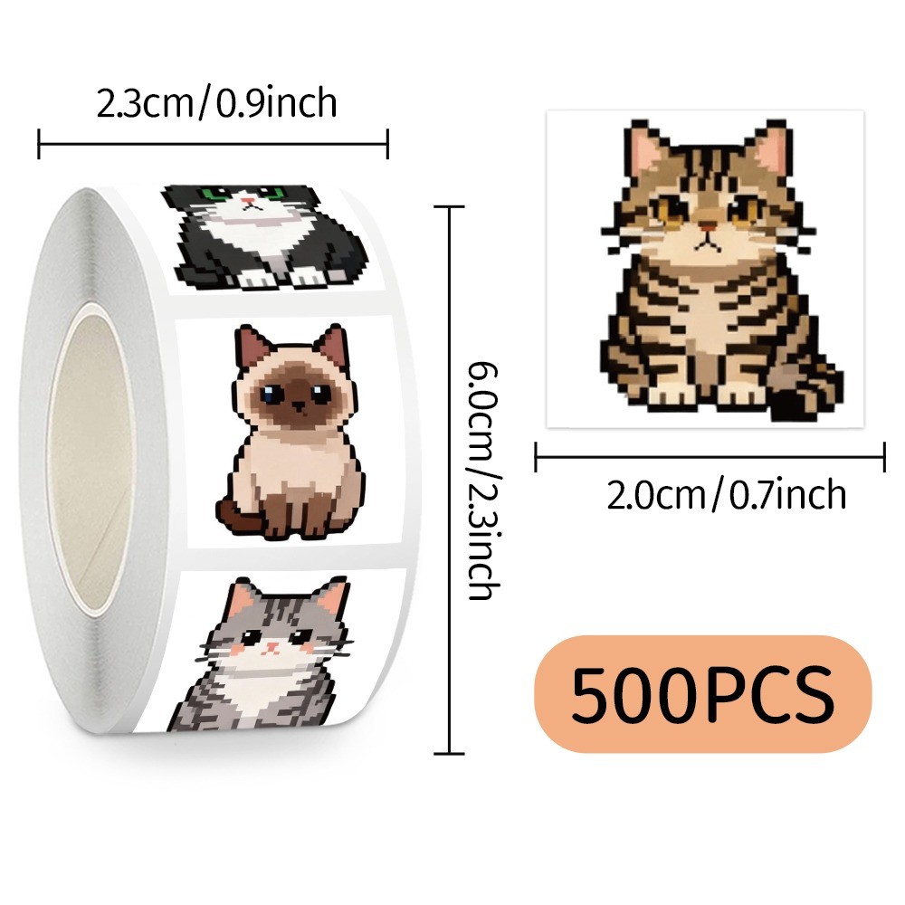 500 Pcs/Roll Cute Pixel Cat St - Craft Embellishment World ulasan dan harga
