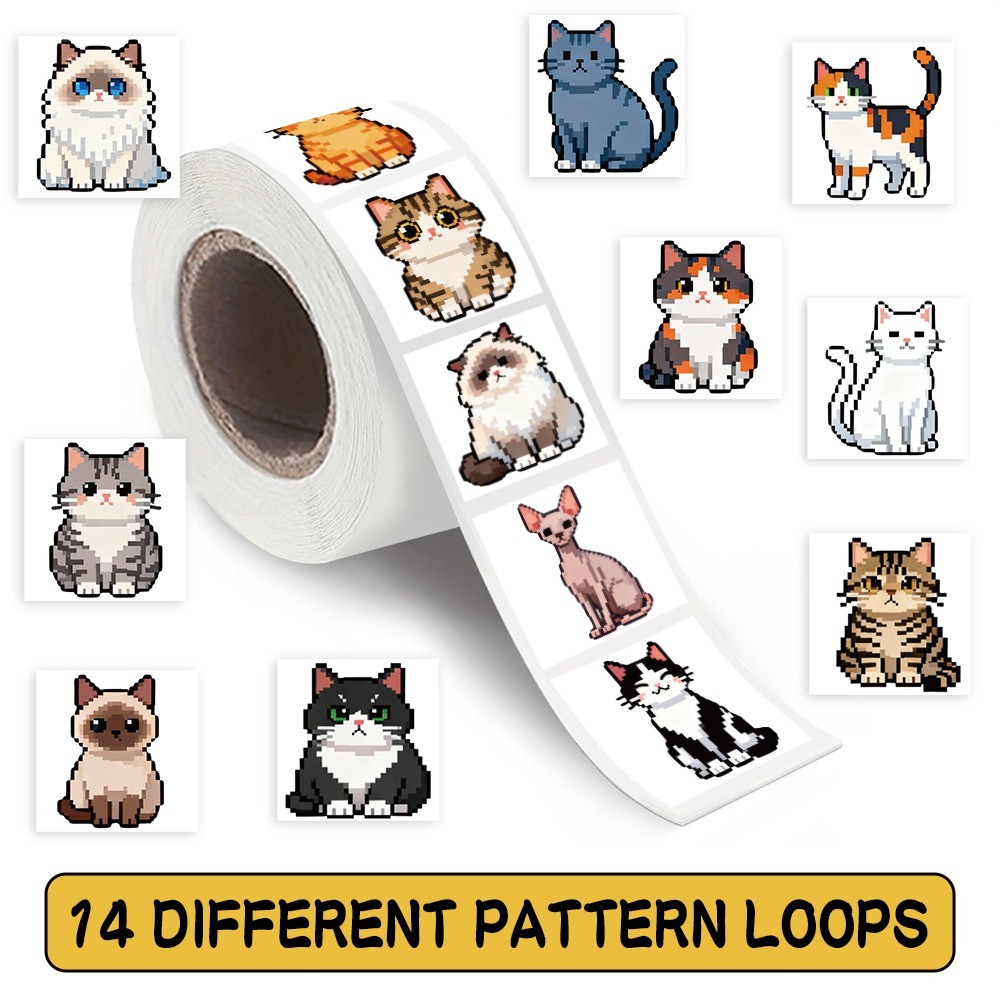 500 Pcs/Roll Cute Pixel Cat St - Craft Embellishment World ulasan dan harga