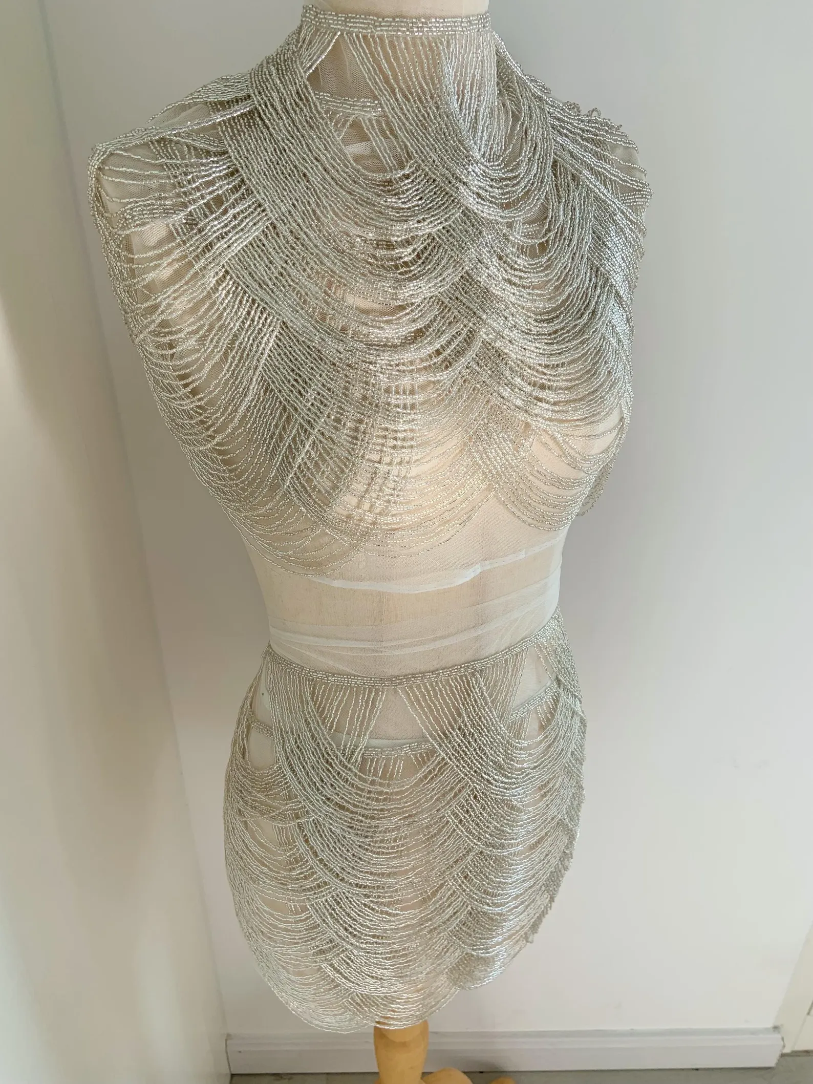 Silver Chains Cape Fabric, Bea - Beaded Trim Fringe ulasan dan harga